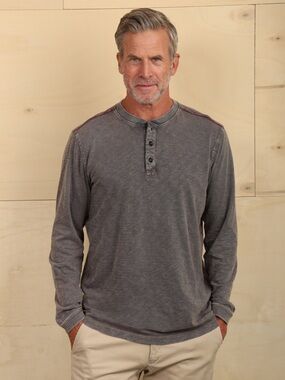 True Grit Men Slub Textured Long Sleeve Polo Henley Pullover Shirt Large Preppy